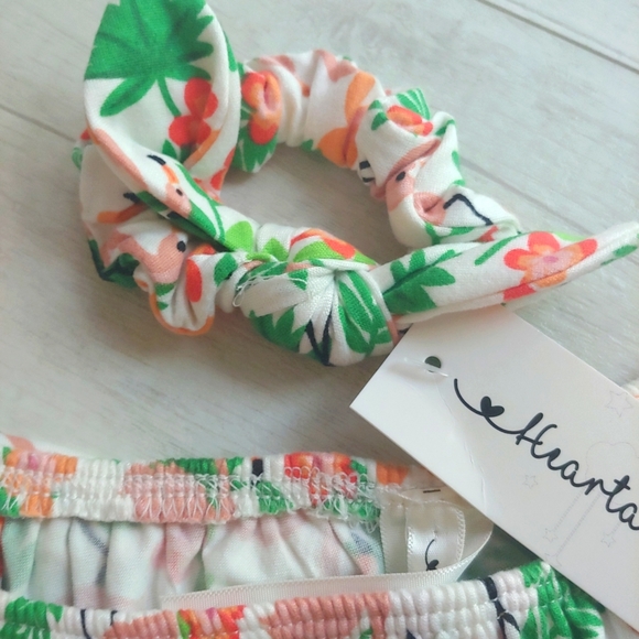 NEW girls Flamingo Floral Romper & Hair Scrunchie - Picture 4 of 5